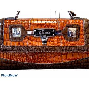 Guess Lina Croc Like Brown Satchel Handbag/Purse